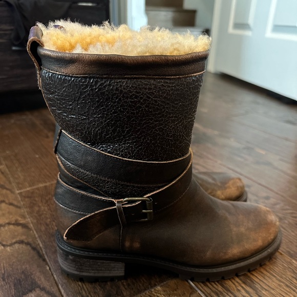 Ross & Snow Emilina Weatherproof Shearling lined Bomber Moto Boot Brown - Picture 3 of 13